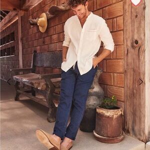 MARINE LAYER INDIGO TEXTURED RELAXED FIT DRAWSTRING PULL ON PANTS CASUAL